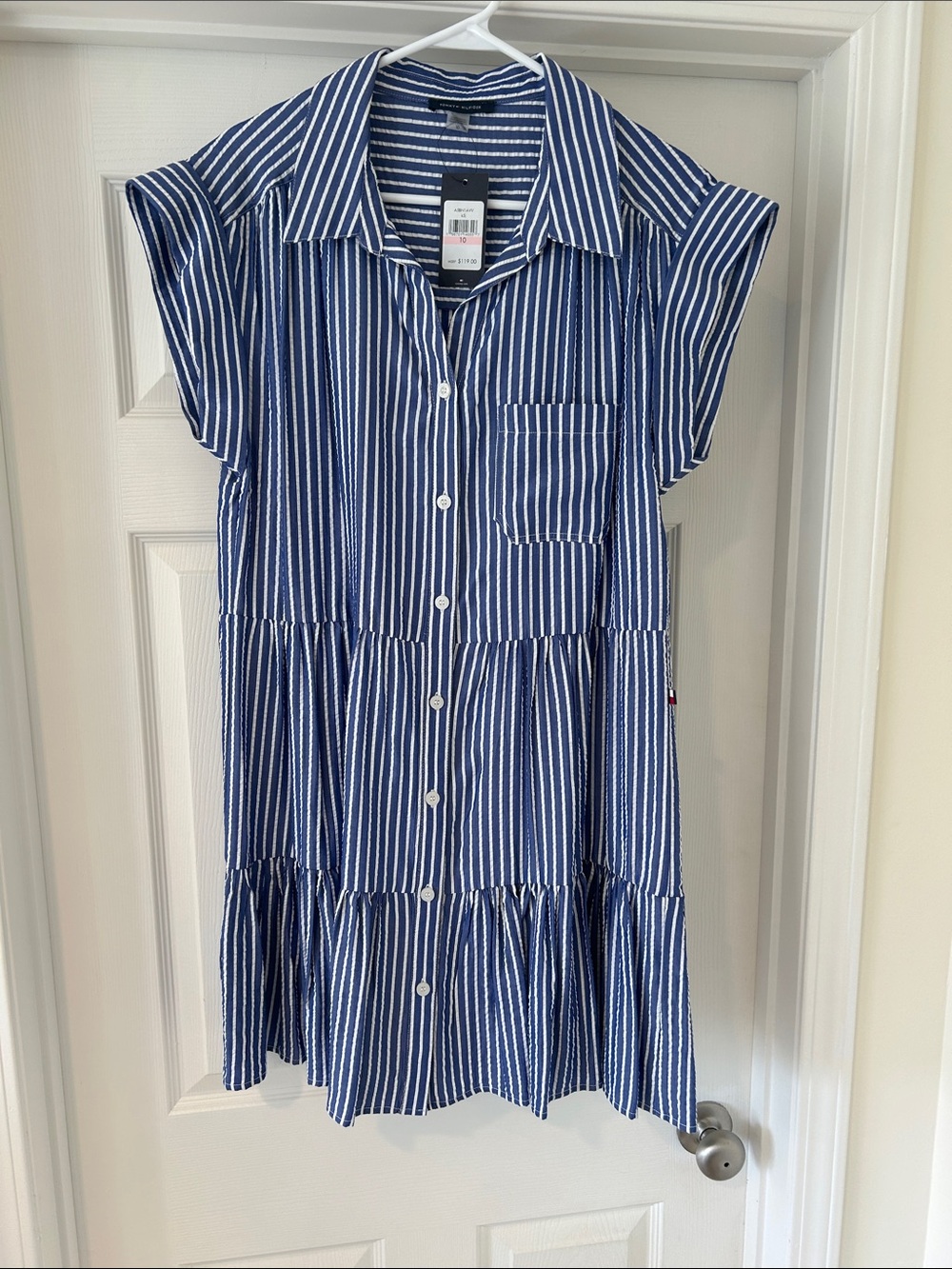 Tommy Hilfiger Navy and White Striped Button-Front women’s dress